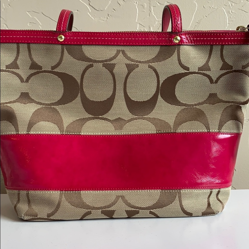 Coach brown and hot pink tote